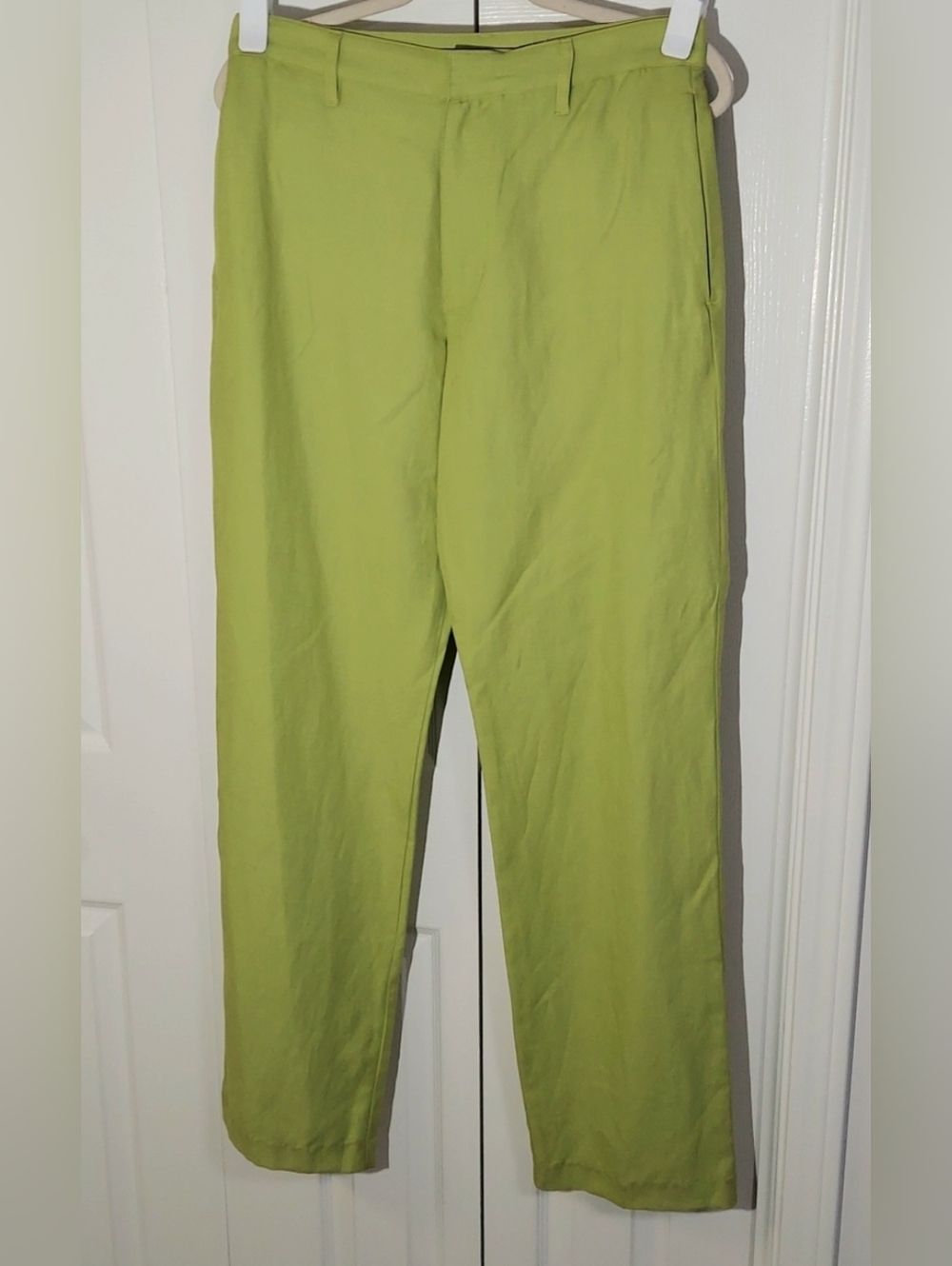 Enza Costa Pants, Size 27, Kiwi Green, Zip Fly, Side Pockets, Linen